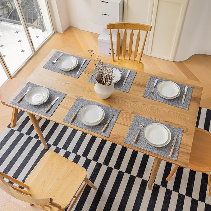 Demetex Grey Textured Linen Placemats Set of 8 Classic Place Mats Heat - Image 7