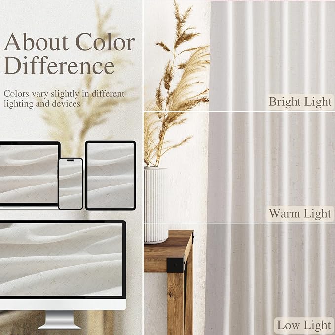 Natural Linen Curtains for Living Room 110 Inches Long Back Tab Light Filtering - Image 3