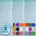 Voircoloria Iridescent Foil Fringe Backdrop Curtains, 3 Pack | Tinsel Streamers by Voircoloria