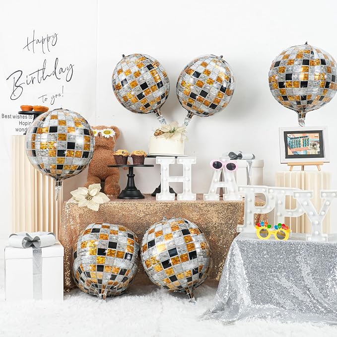 6pcs 22 Inch Multicolor Disco Ball Balloons, 4d Large Foil Aluminum Balloon - Image 4