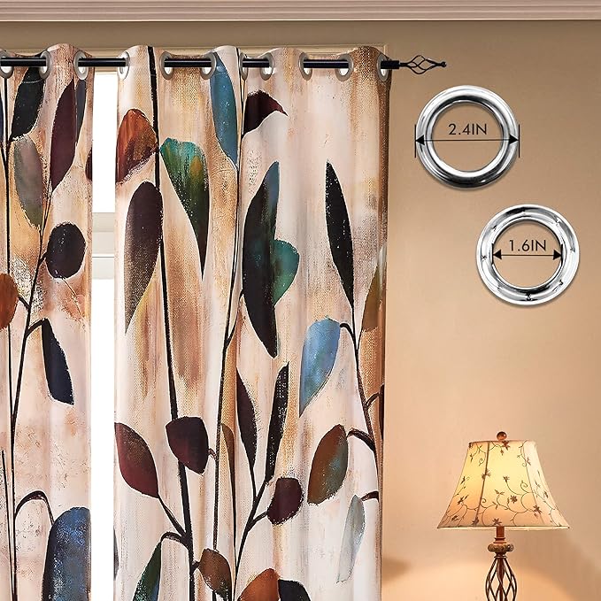 SUBRTEX Boho Leaf Printed Curtains 63 inch Long 2 Panels, Room Darkening - Image 3