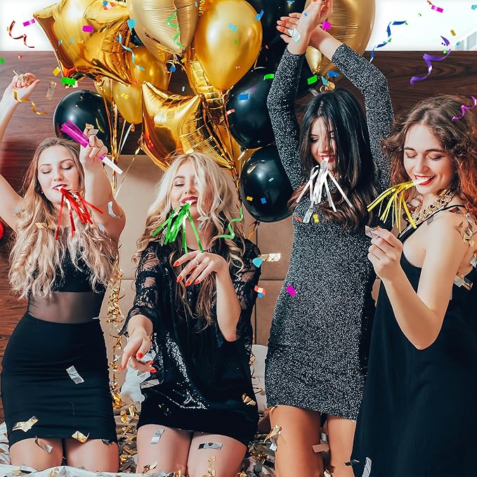 24 Pcs Glitter Noise Makers Metallic Fringed Party Blower for Adults Birthday Graduation New Years Party Favors Supplies (Colorful)