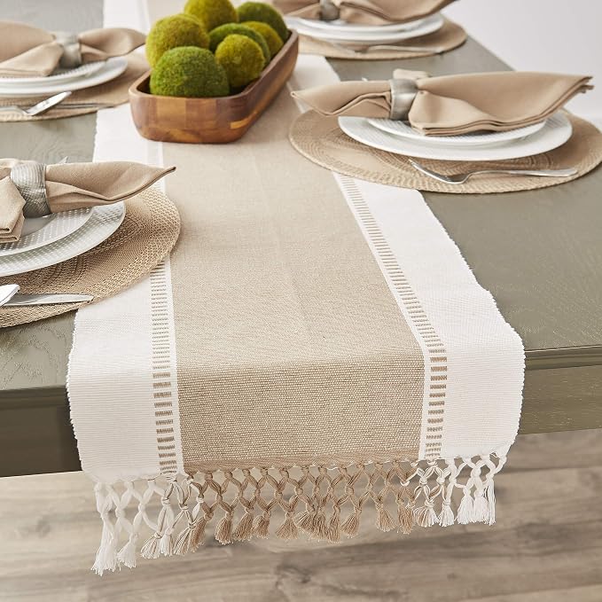 DII Dobby Stripe Table Runner, 13x72 Black & Cream Background | Woven - Image 4