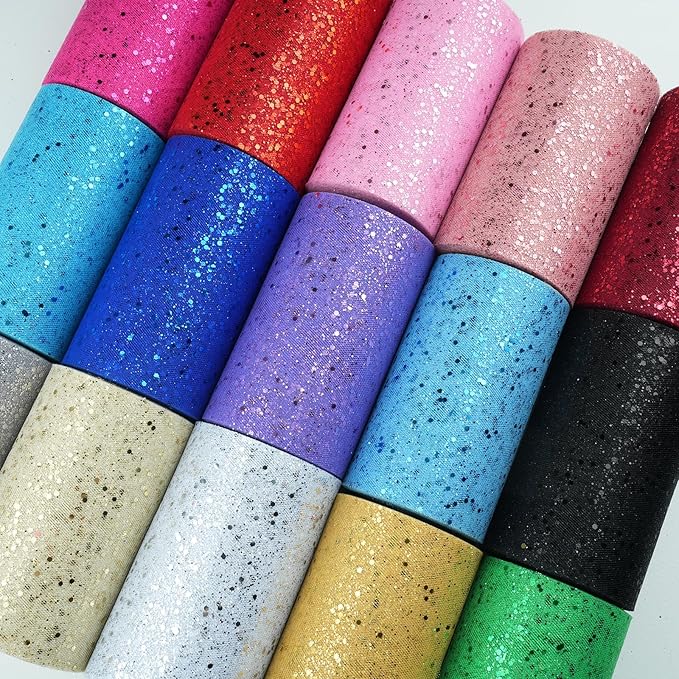 Glitter Tulle Rolls, 6” by 50 Yards (150FT) Sparkling Tulle Spool Ribbon Sequin Tulle Netting Fabric for Tutu Skirt Wedding Birthday Baby Shower (Silver)