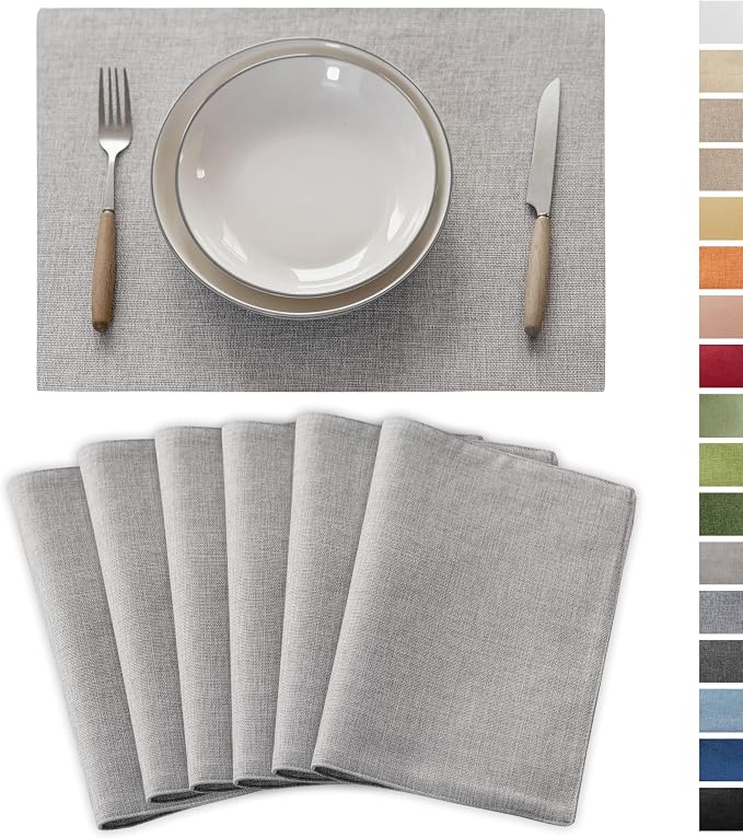 Demetex Gray Placemats Set of 6 Linen Heat Resistant Plate Mats Washable Place by DEMETEX