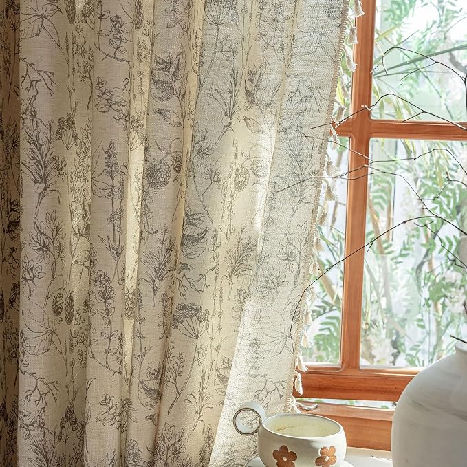 ENJOYBRIDAL Floral Curtains 63 Inch Length Vintage 2 Panels Drapes Short Rod by ENJOYBRIDAL