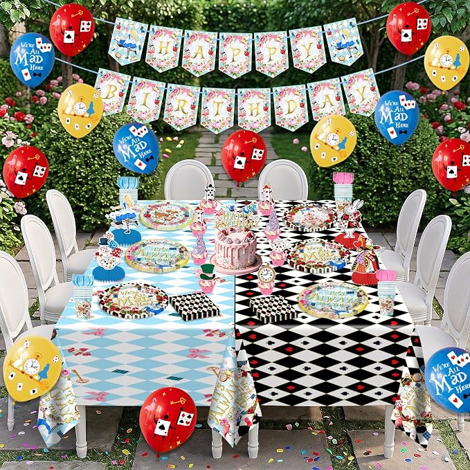 138pcs Wonderland Party Decorations Disposable Tableware Set - Image 8