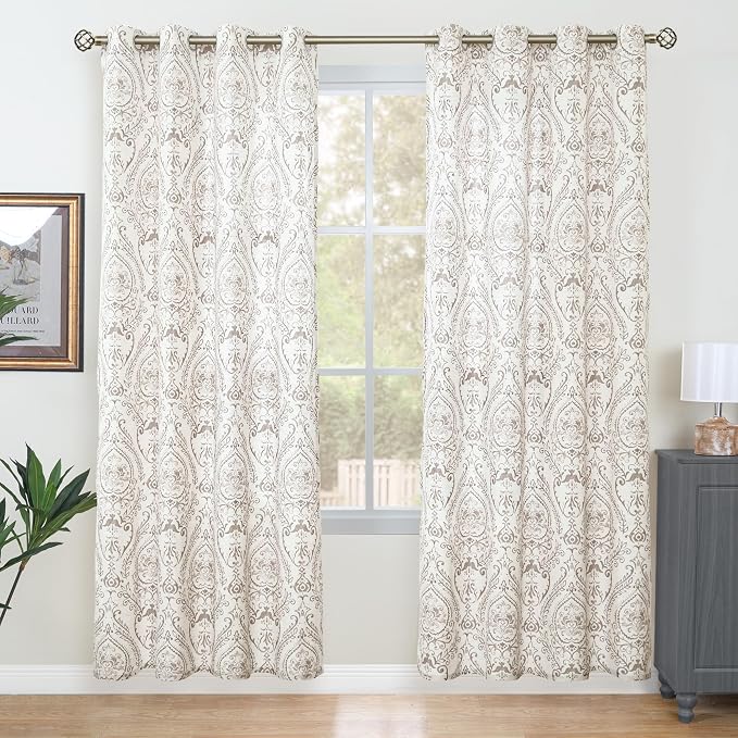 Linen Curtains 78 inch Length for Living Room, Linen Printed Curtains Grommet by LAMIT