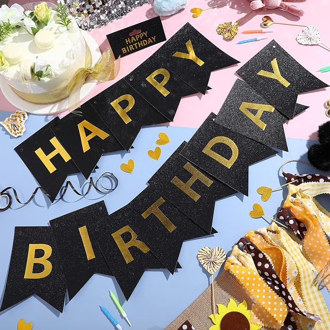 Clabby Glitter Black Happy Birthday Banner - Image 6