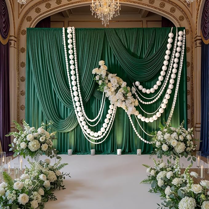 10x8 ft Wrinkle Free Hunter Green Backdrop Curtains - Image 3