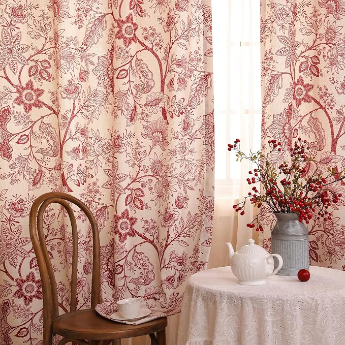 Designer Elegant Linen Printed Curtains, 2 Panels, kitchen Bedroom Living Room - Image 2
