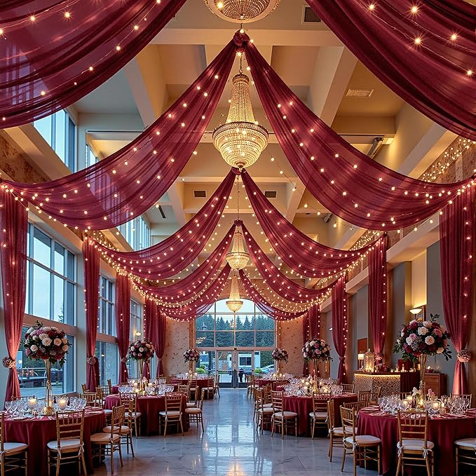6 Panels Burgundy Ceiling Drapes - Image 2