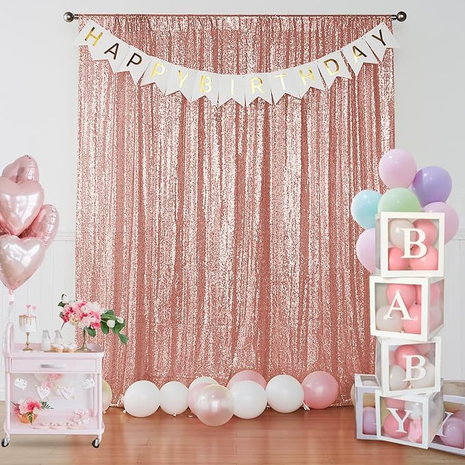 Sugargirl Rose Gold Sequin Backdrop Curtain 4 Panels 2FTx8FT Glitter Rose Gold - Image 2