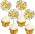 Gyufise 30Pcs Foil Firework Cupcake Toppers Sparkle Tinsel Cake Toppers Tinsel by Gyufise