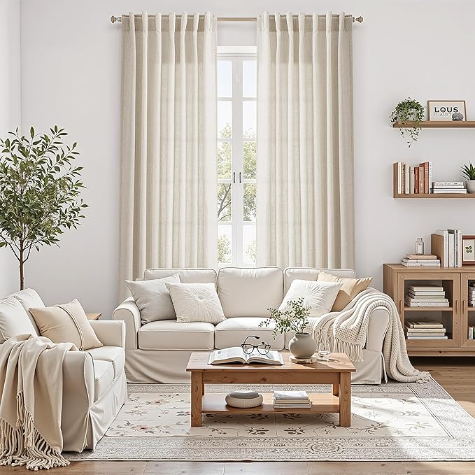 Extra Long Warm Beige Linen Curtains 120 Inch - Image 4
