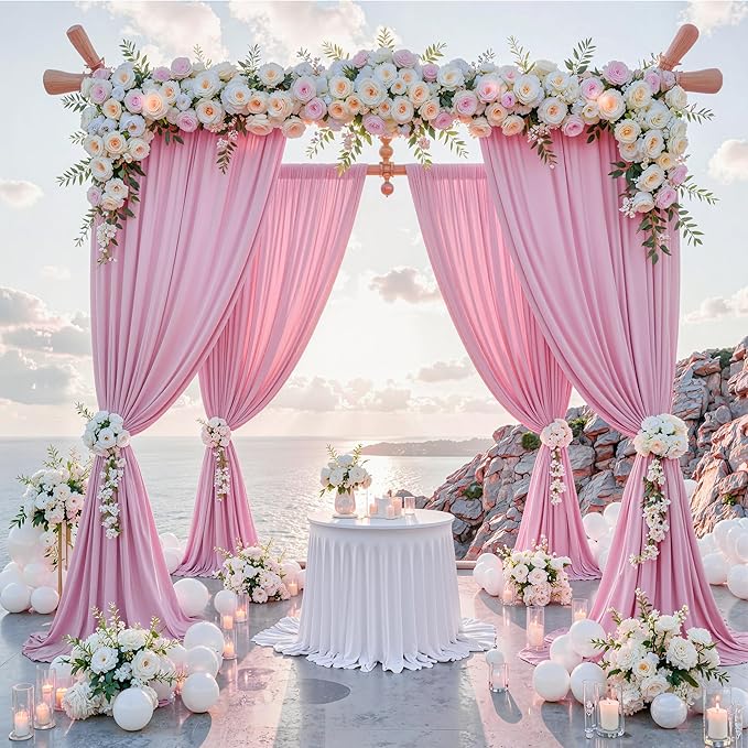 50 ft x 10 ft Wrinkle Free Pink Backdrop Curtain Panels, Polyester Photography - Image 2
