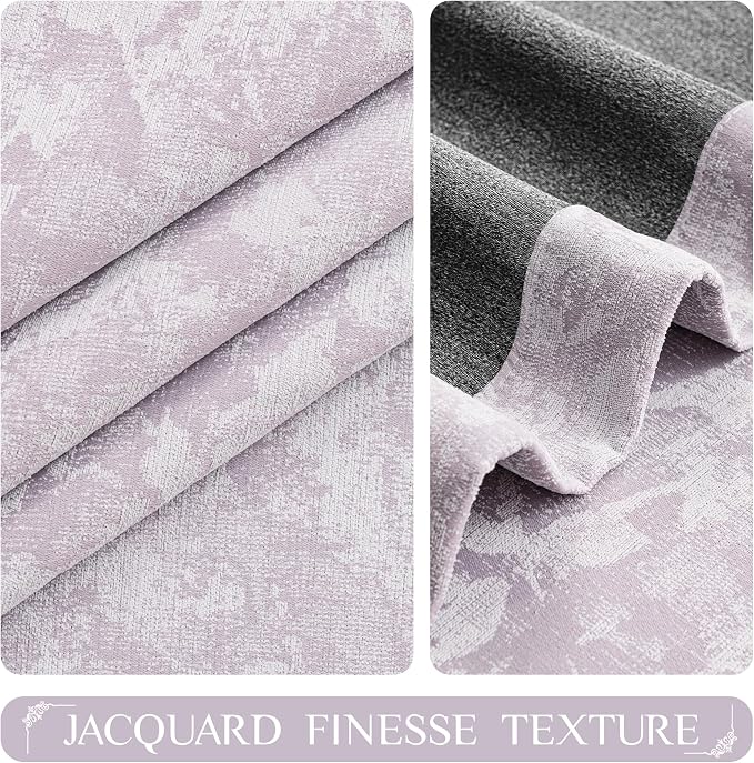 Beauoop Purple Floral Jacquard Blackout Curtains Bedroom 52x108 2 Panels | - Image 3
