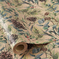 RUSPEPA Kraft Christmas Wrapping Paper Roll, Mini Roll, Watercolor Pinecone and Eucalyptus Leaf Design, Kraft Gift Wrap for Christmas, Winter Holiday Party, Rustic Natural Theme, 17 Inches x 16.4 Feet