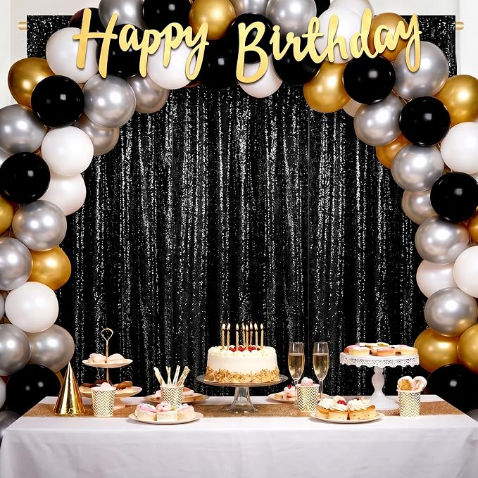 Black Backdrop Curtains for Parties 2 Panels 2ftx8ft Sequin Birthday Backdrop - Image 5