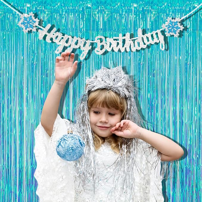 BRAVESHINE Iridescent Blue Fringe Curtains | Holographic Tinsel Backdrop | 2 - Image 2