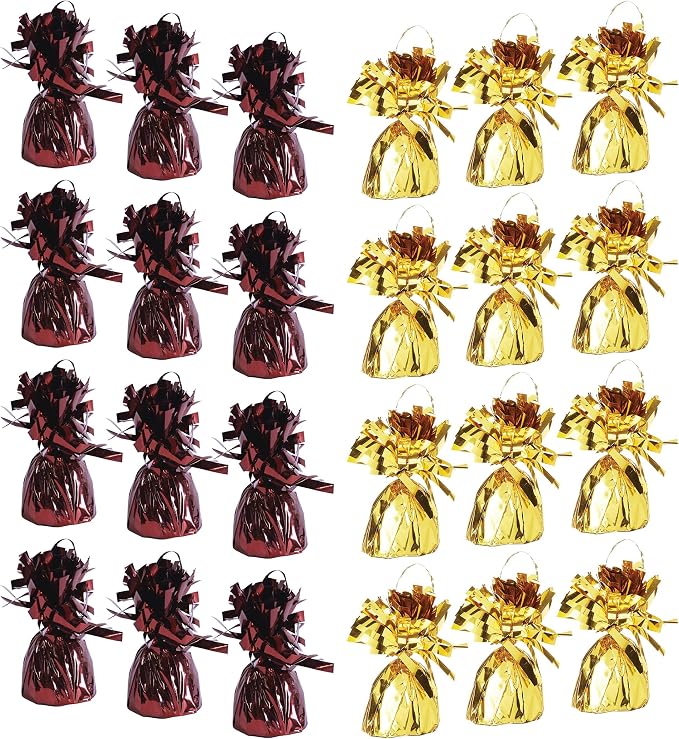 Beistle Metallic Balloon Weights – Pack of 24, Maroon and Gold Foil Wrapped by Beistle