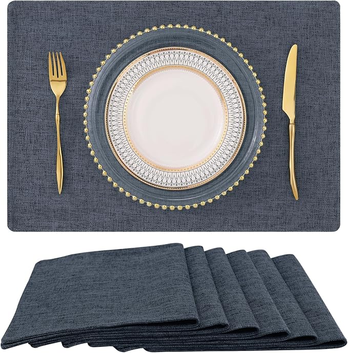 Faux Cotton Linen Placemats Set of 6, Cloth Washable Farmhouse Dining Table Mats by homing