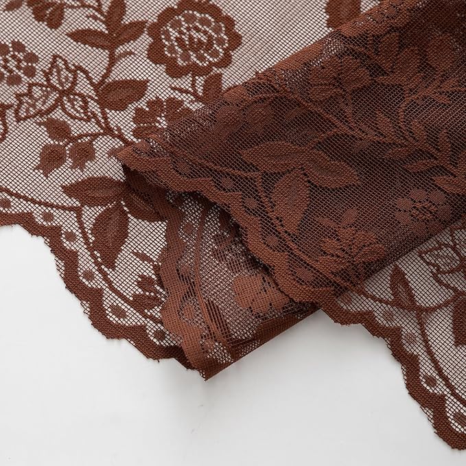 Chestnut Brown Sheer Curtains for Bedroom Rustic Floral 42x63 Inch 2-Panel | - Image 7