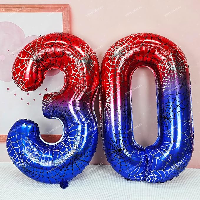 40 IN Red Blue Gradient Number 3 Balloon Large Digital 3 Foil Balloon | - Image 6