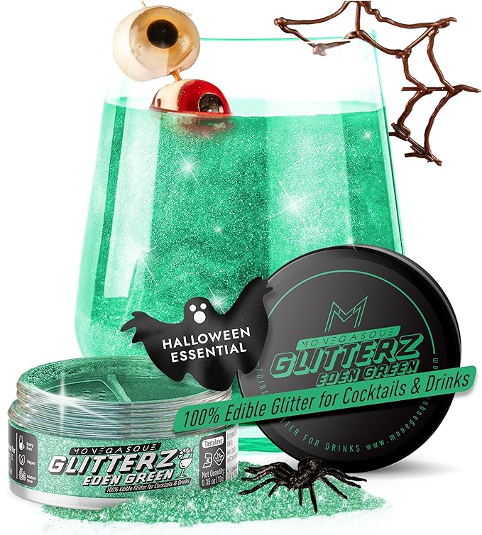 MONÉGASQUE Eden Green Edible Glitter for Drinks 10g – Edible Glitter for Cakes & Cocktails – Food Coloring Spray for Halloween Cake Decorations – Cocktail Drink Shimmer – Green Sprinkles for Cake
