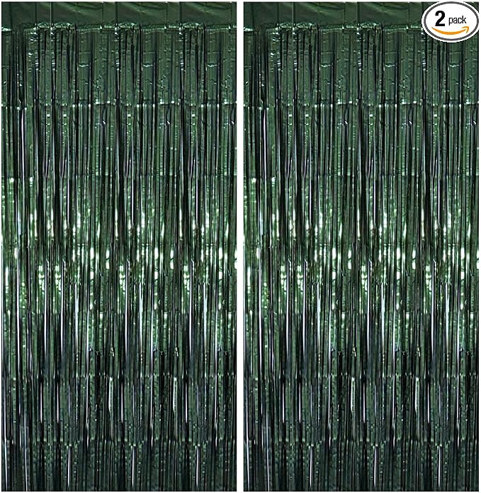 Dark Green Matte Foil Fringe Curtain Backdrop Party Decorations | 2 PCS 6.6×3.3 by Unknown