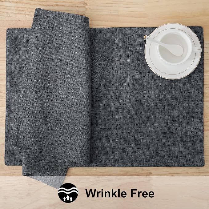Faux Cotton Linen Placemats Set of 4, Cloth Washable Farmhouse Dining Table Mats - Image 5