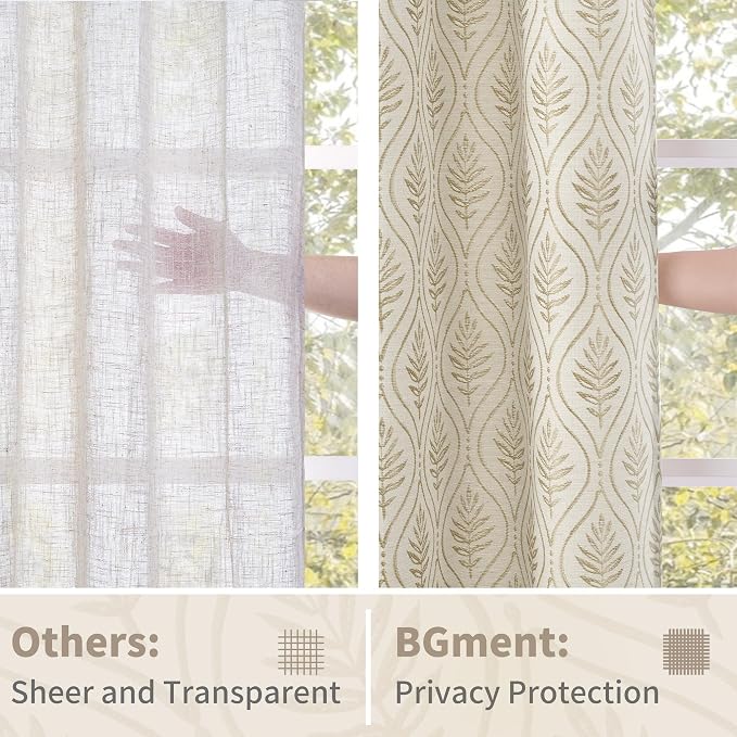 BGment Beige French Country Curtains 63 Inches Long - Image 5