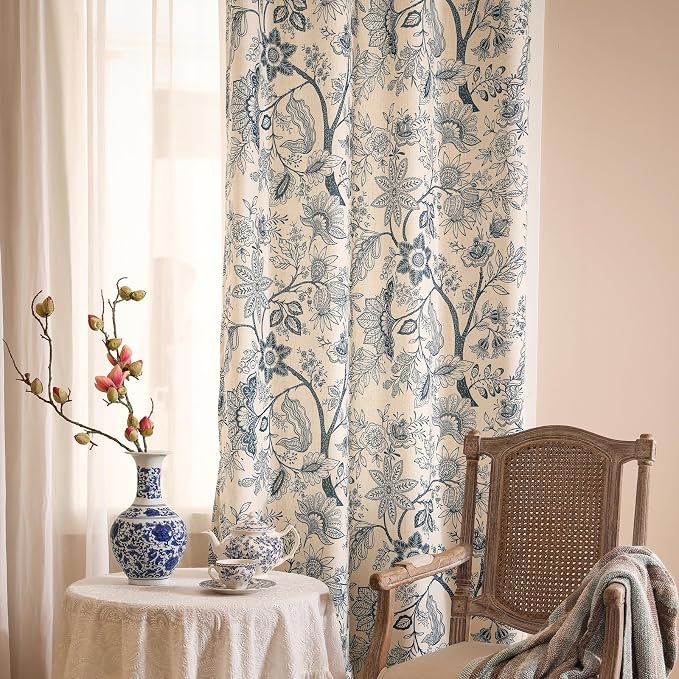 Designer Elegant Linen Printed Curtains, 2 Panels, kitchen Bedroom Living Room - Image 9