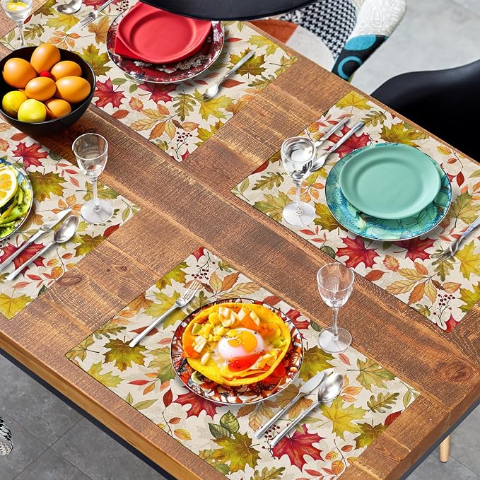 Fall Maple Leaves Placemats Set of 4 12x18 Inch Thanksgiving Autumn Colorful - Image 7
