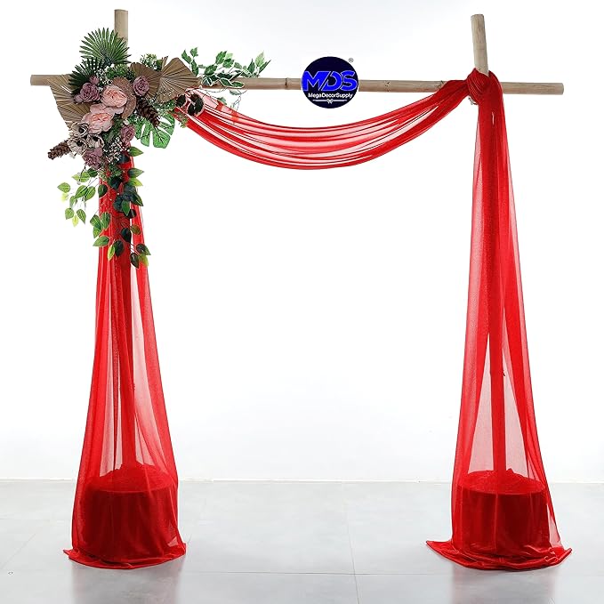 MDS Halloween Chiffon Draping Fabric - 2 Panel, 30" Wide x 30ft Long - Sheer Spooky Arbor & Canopy Drapery for Haunted House Backdrops, Party Ceilings, DIY Costumes & Themed Events - Red