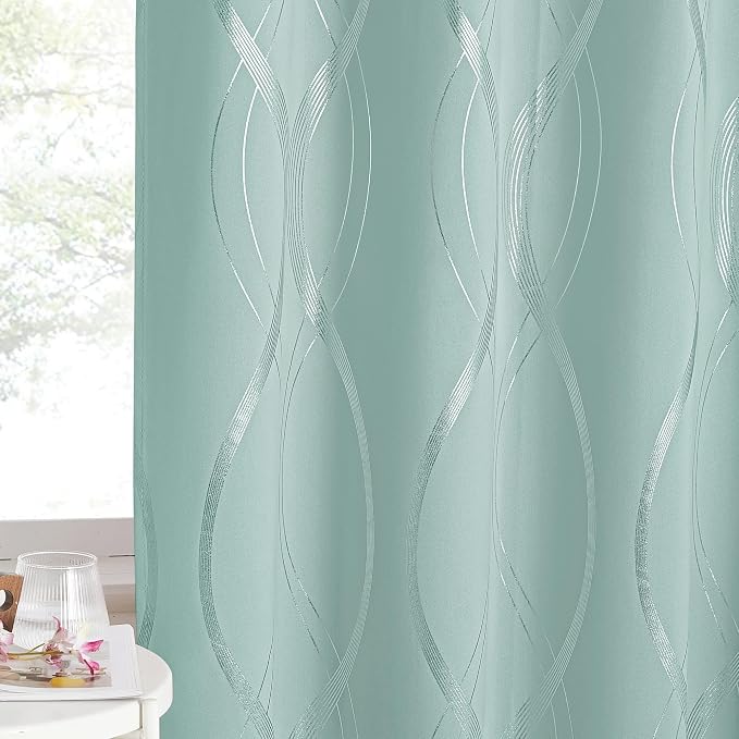 NICETOWN Aqua Blue Stripe Curtain Panels 63 inch Long - Image 9