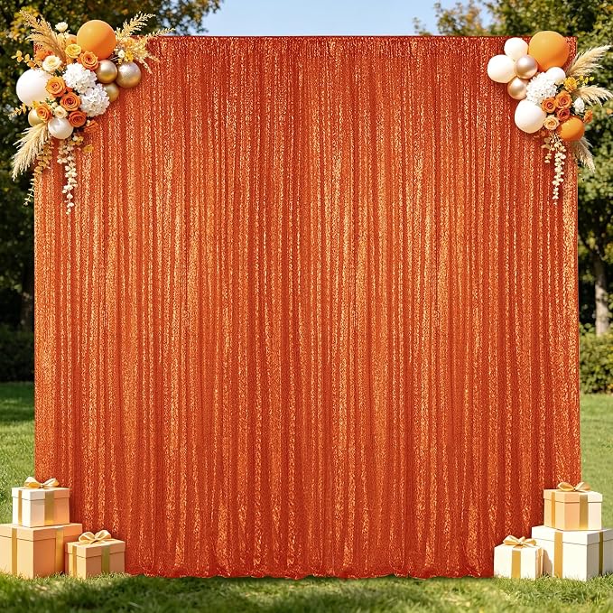 Hahuho Orange Sequin Backdrop Curtain, Party Decoration（1 Panels, 4FT x 8FT by Hahuho