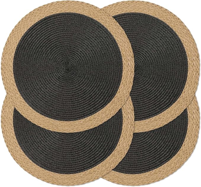 Round Placemats Set of 4, Woven Table Mats, Wide Edge, 15 Inch Diameter by Noctiflorous