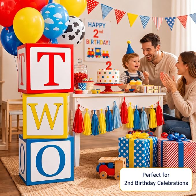 3 Pcs 2nd Birthday Balloon Box, Blocks Theme Party Decorations | 11.8 x 11.8 in - Image 4