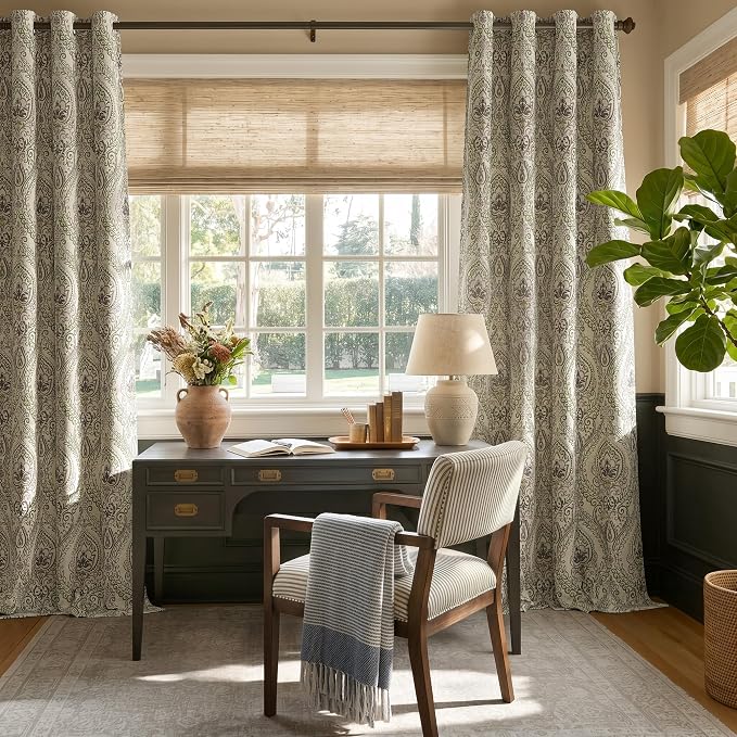 jinchan Sage Green Damask Curtains 96 Inch Room Darkening Grommet 2 Panels | - Image 7