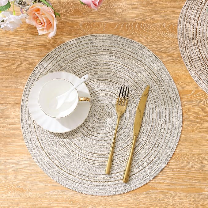 SHACOS Placemats Set of 8 Round Braided Place Mats 15 inch Washable Table Mats - Image 6
