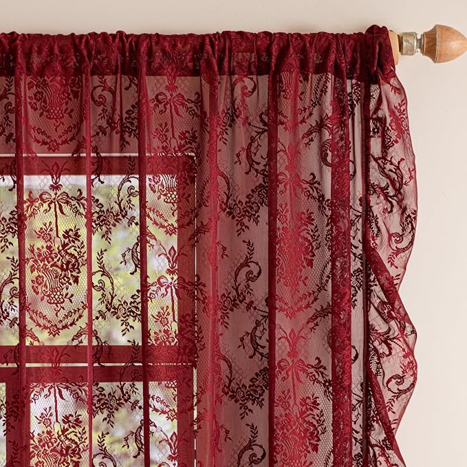 Deeprove Sheer Lace Curtains Burgundy Red 96 Inches Length - Image 3