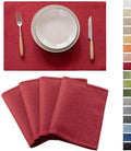 Demetex Placemats Set of 4 Heat Resistant Red Linen Place Mats Wipeable Cloth by DEMETEX