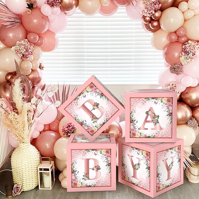 Floral Pink Baby Shower Boxes, Foil Baby Letters, - Image 5