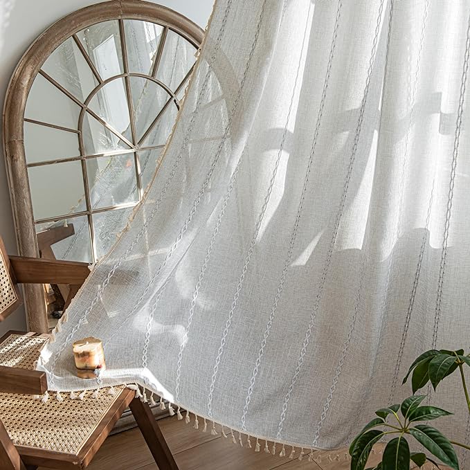 Sutuo Home Boho Curtains for Bedroom Living Room Kitchen, Semi Blackout Linen by SutuoHome