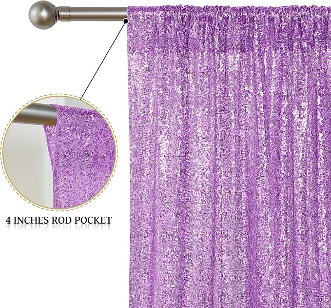 Sugargirl Lavender Purple Sequin Backdrop Curtain 3 Panels 2FTx8FT Glitter - Image 5