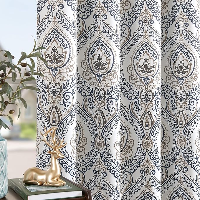 jinchan Yellow Blackout Curtains 96 Inch Damask Vintage Grommet 2 Panels | Room - Image 2