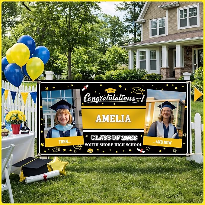 Custom Vinyl Banner, Personalized Grad Backdrop, 4 Size 2Photos | Graduation - Image 7