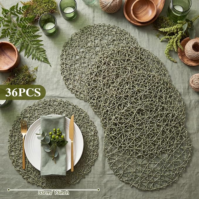 Paper Braided Round Placemats Set of 36 Natural Boho Table Mats Rattan Woven - Image 2