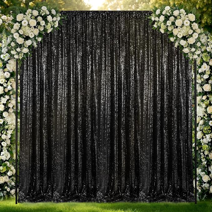 Black Backdrop Curtains for Parties 2 Panels 2ftx8ft Sequin Birthday Backdrop - Image 7